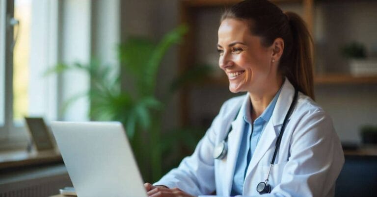 A doctor explains telemedicine malpractice insurance during a virtual consultation.